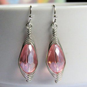 Faceted Pink Crystal Teardrop Artisan Earrings